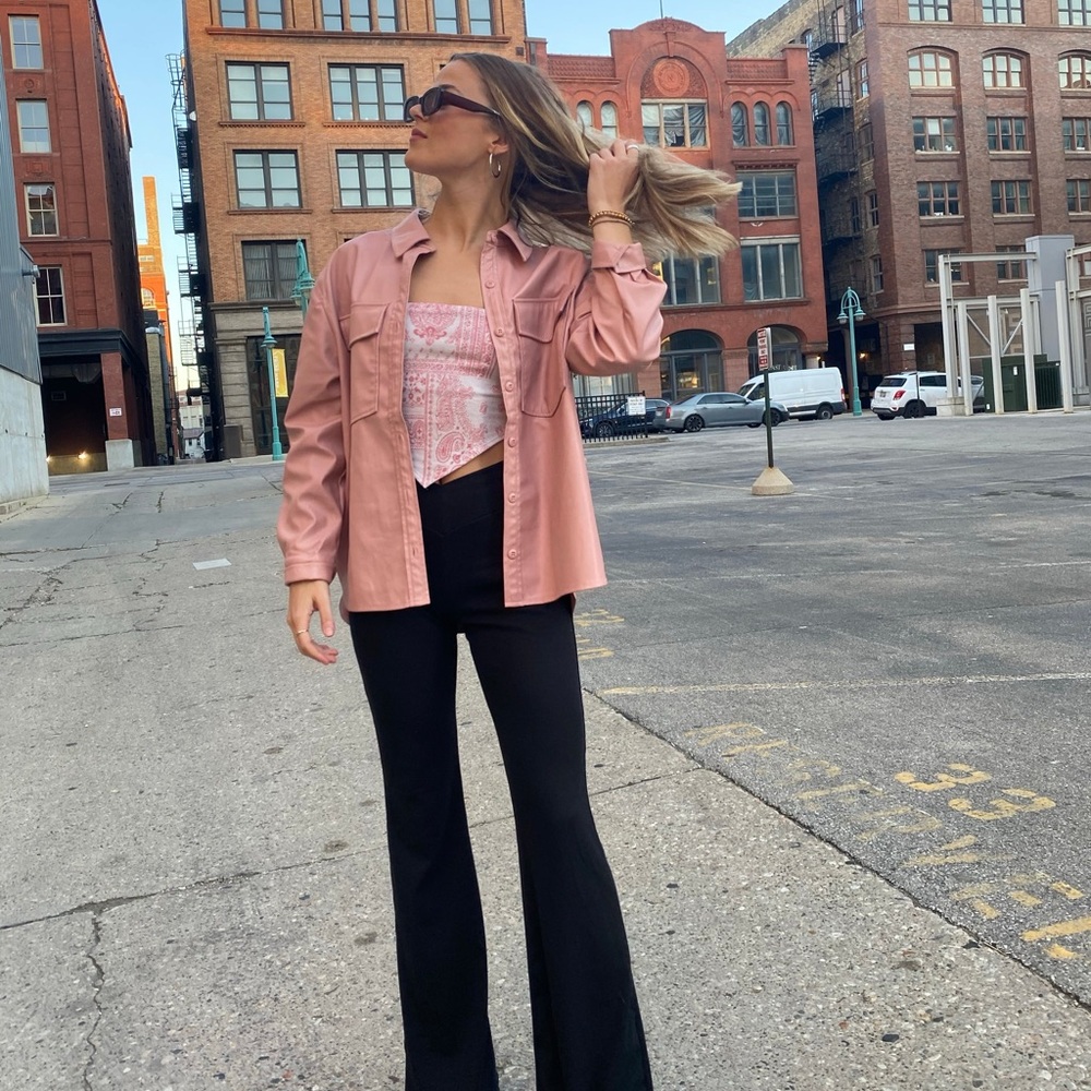 Pink faux leather shacket
